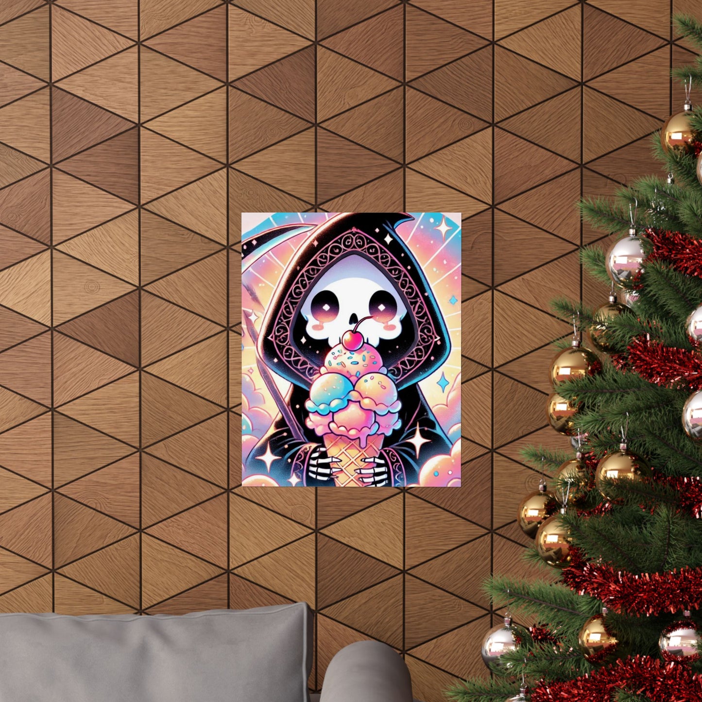 Cute Grim Reaper Ice Cream Pastel Novelty Poster