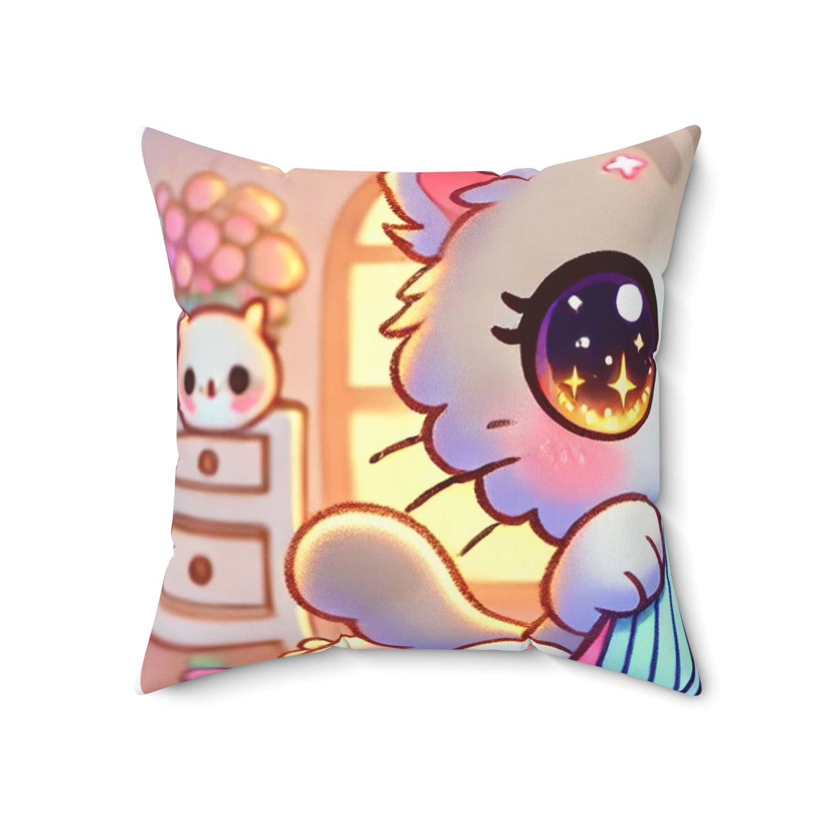 Cozy Kawaii Knitting Cat Pastel Yarn Decorative Pillow