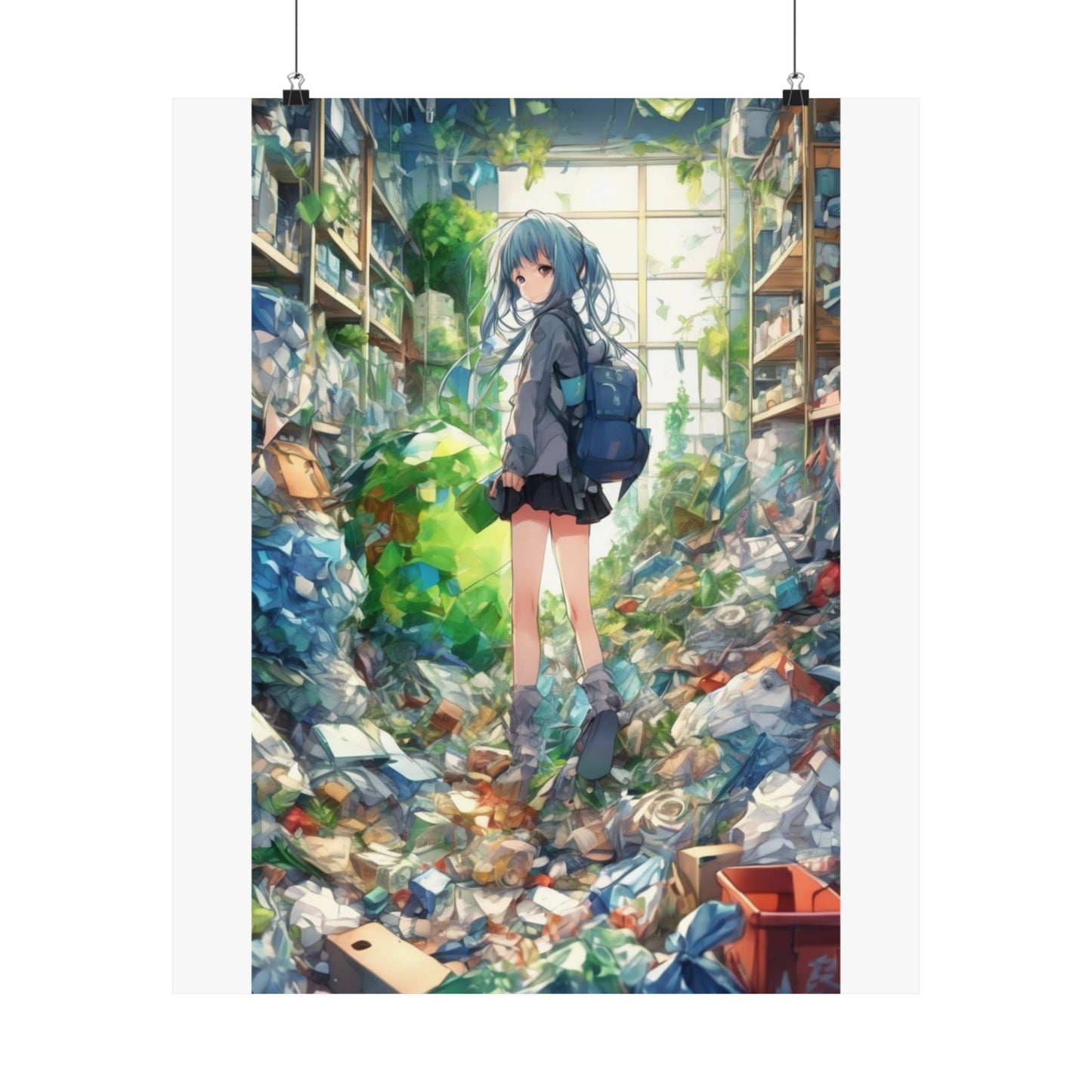 Green Recycling Alley Anime Girl Urban Green Poster