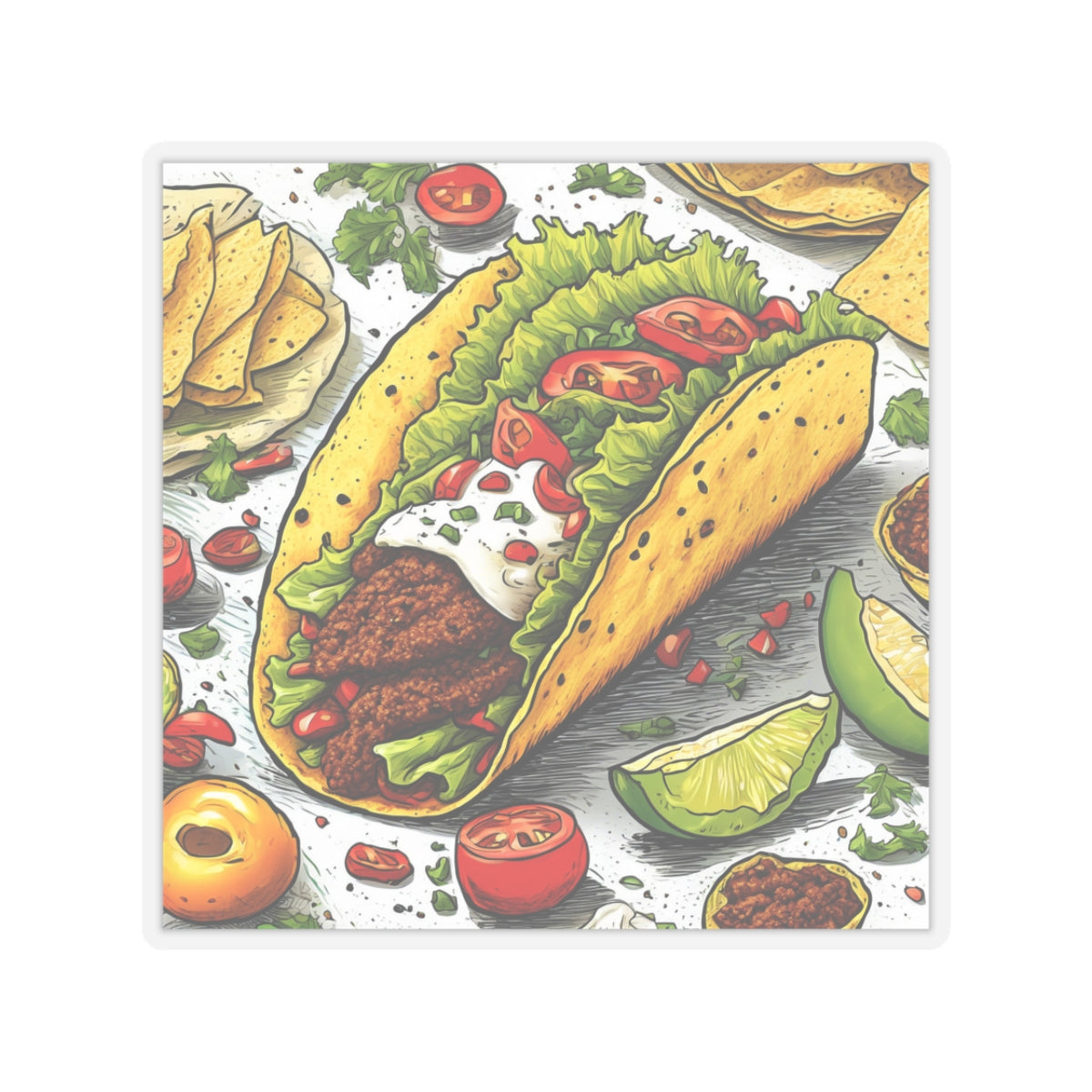 Bold Taco Illustration Foodie Gift Art Sticker