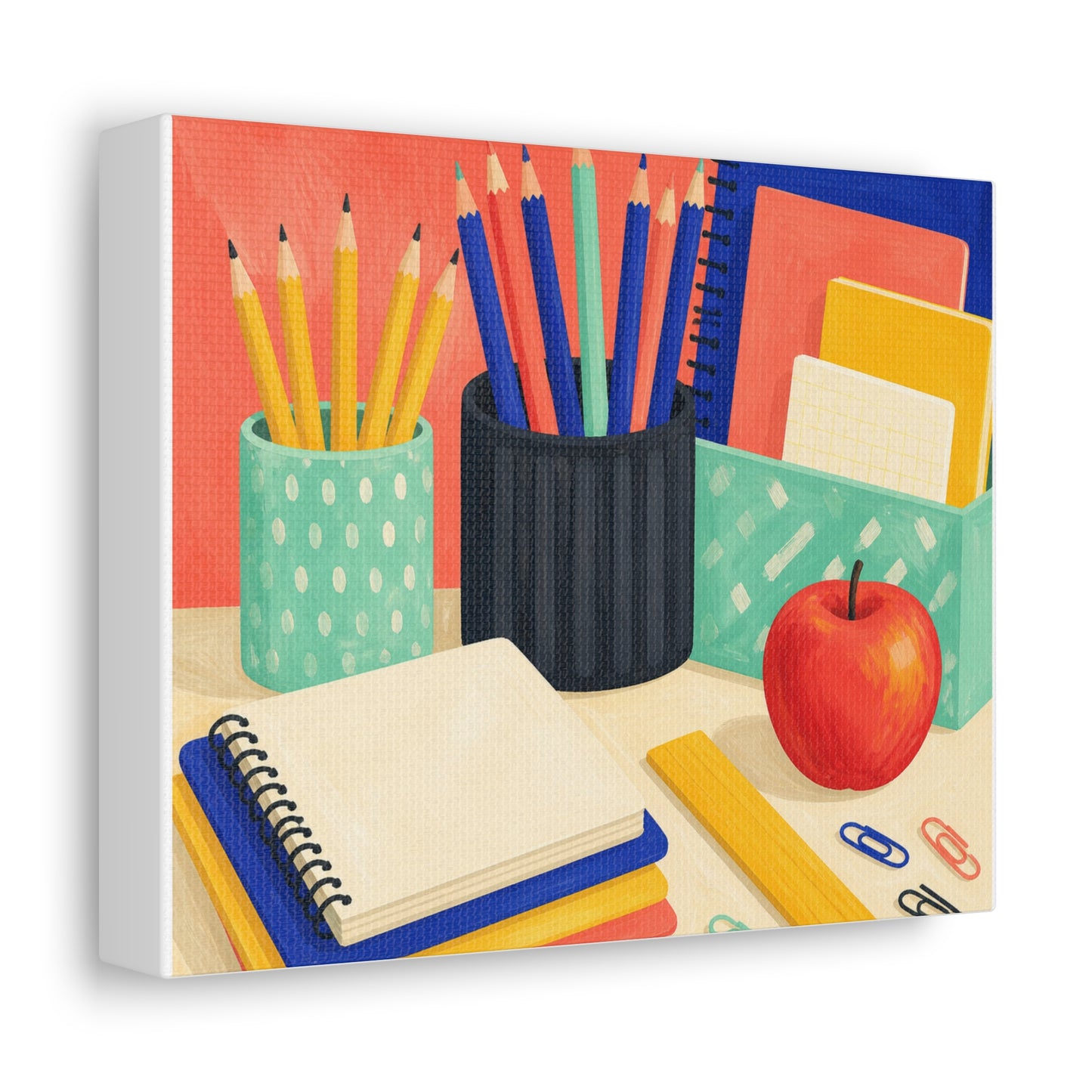 Colorful Teacher Desk Supplies Art Canvas Art