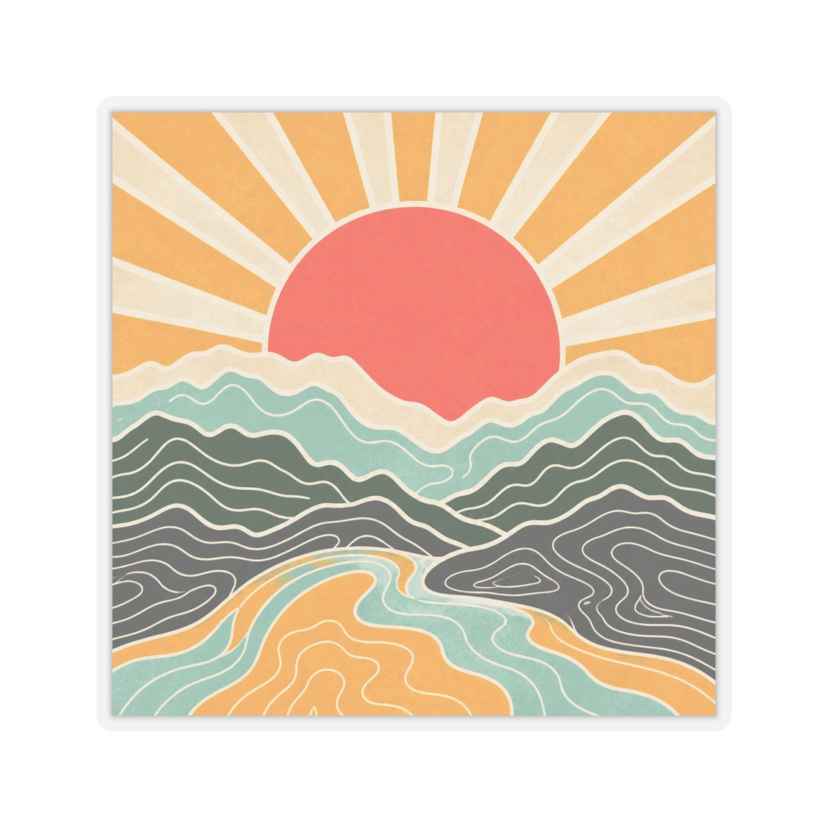 Topographic Sunrise Abstract Mountain Adventure Sticker