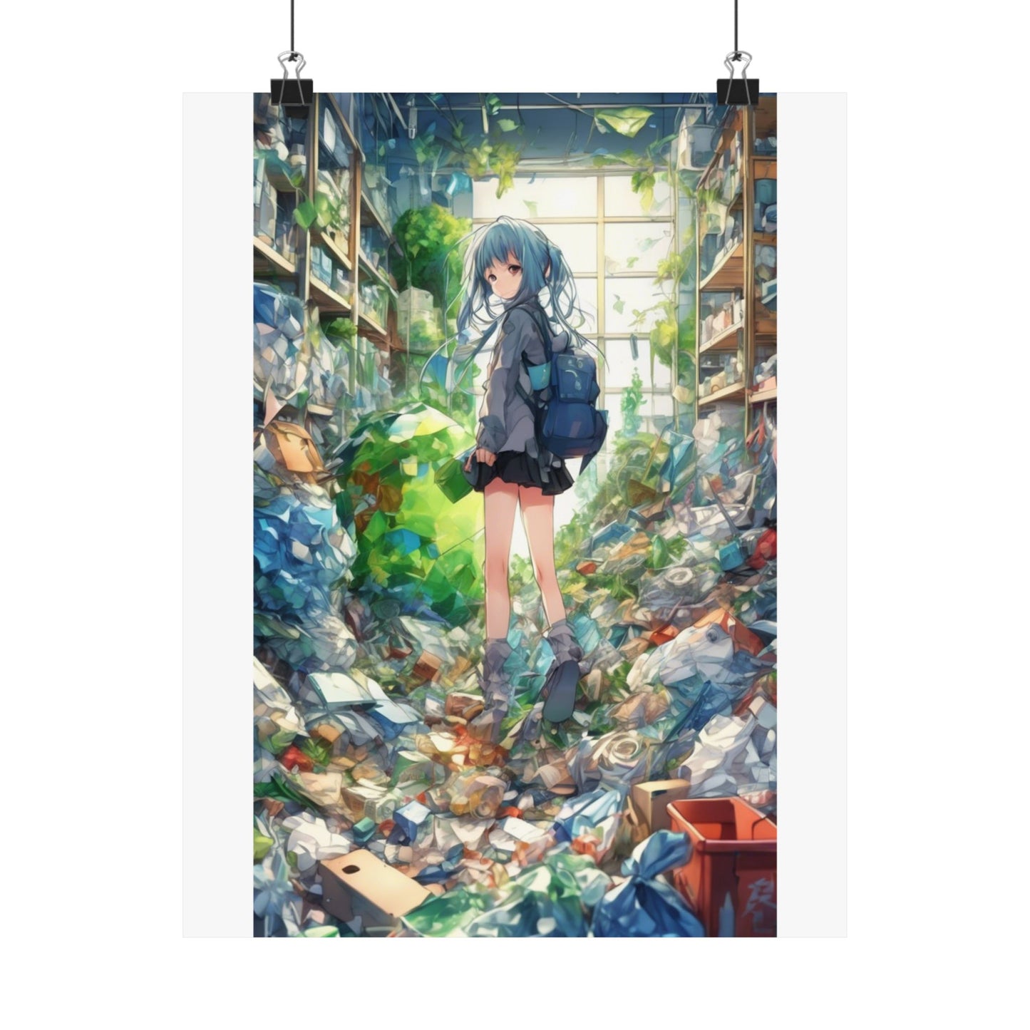 Green Recycling Alley Anime Girl Urban Green Poster