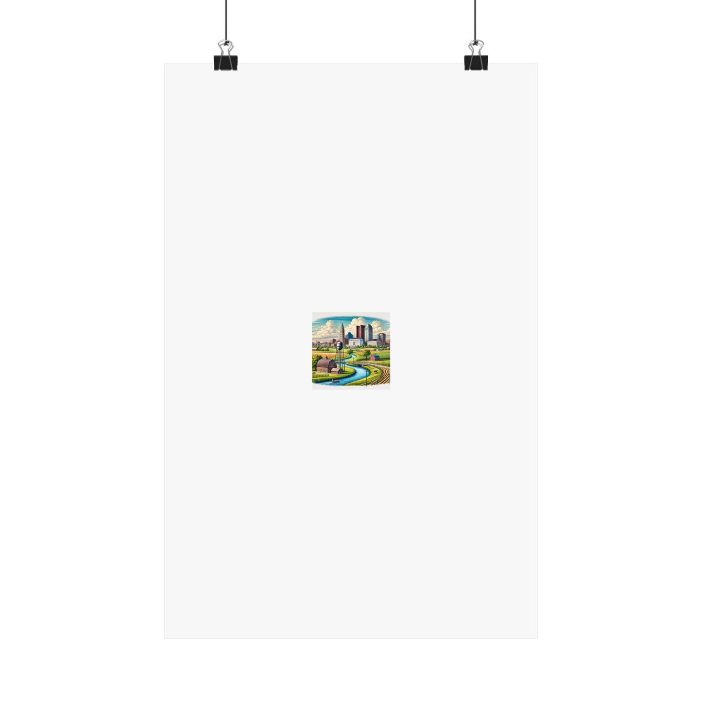 Rural River City Skyline Hometown Landscape Poster Art