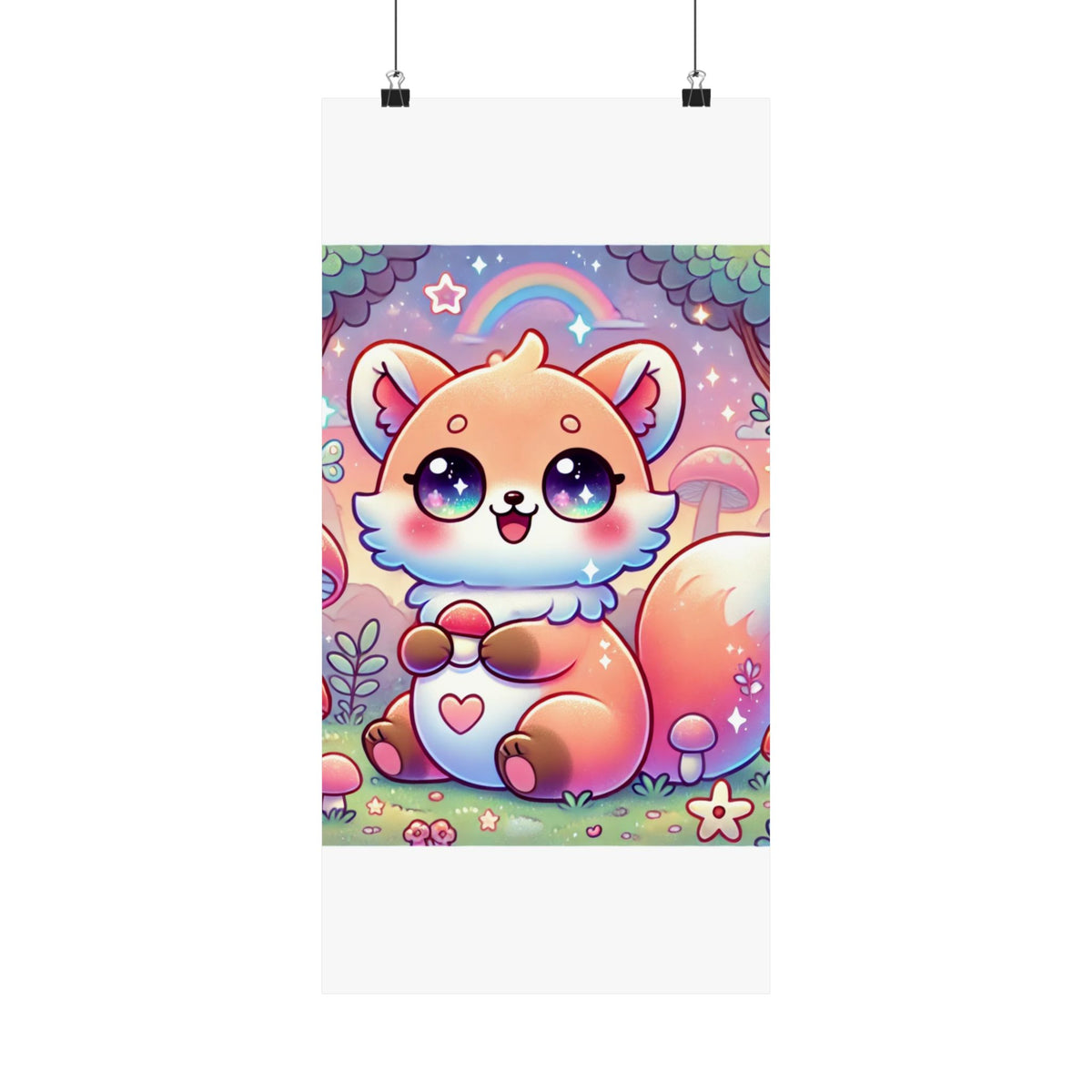 Pastel Woodland Fox Mushroom Kawaii Wall Art Poster
