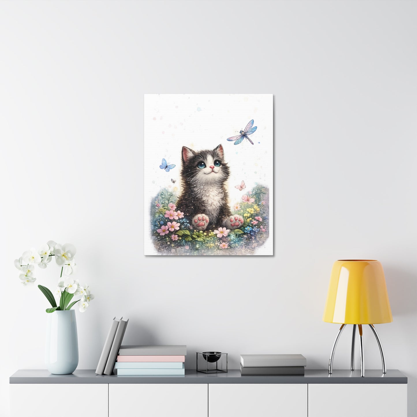 Whimsical Kitten Butterfly Garden Canvas Art