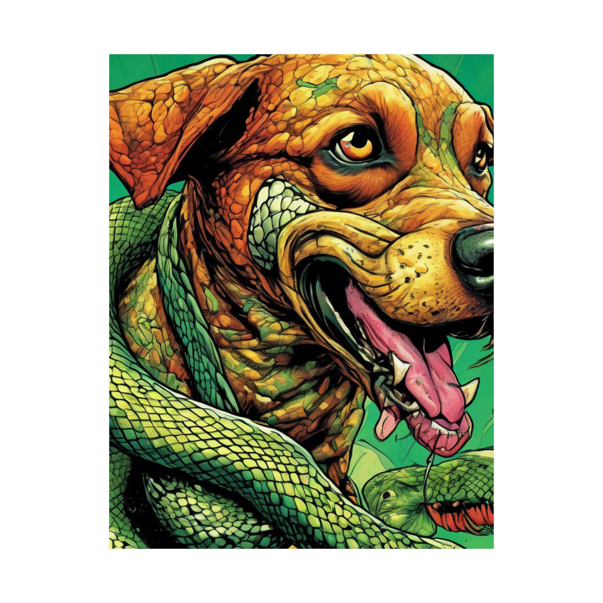 Serpent Guardian Dog Bold Fantasy Creature Art Poster