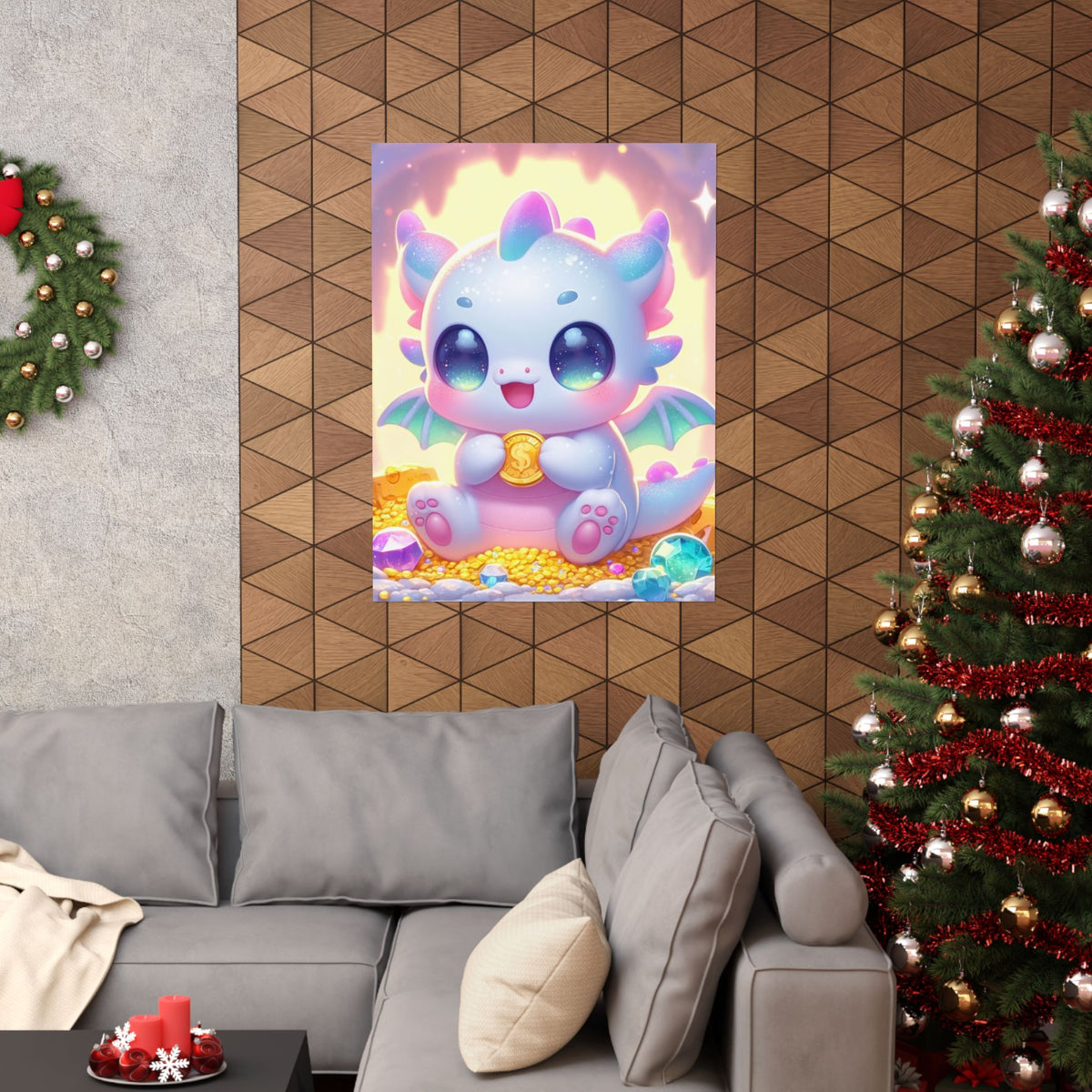 Pastel Treasure Dragon Kawaii Fantasy Wall Art Poster