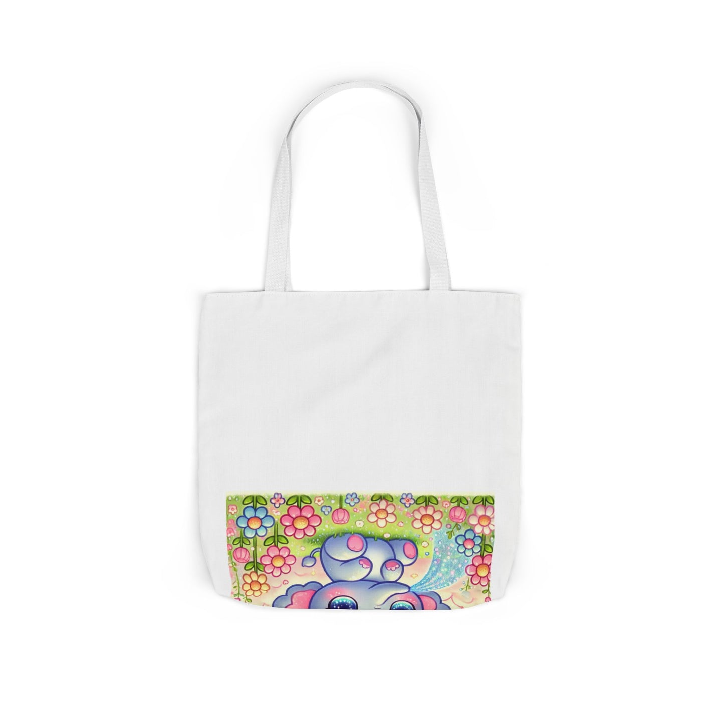 Pastel Rainbow Baby Elephant Floral Canvas Tote Bag