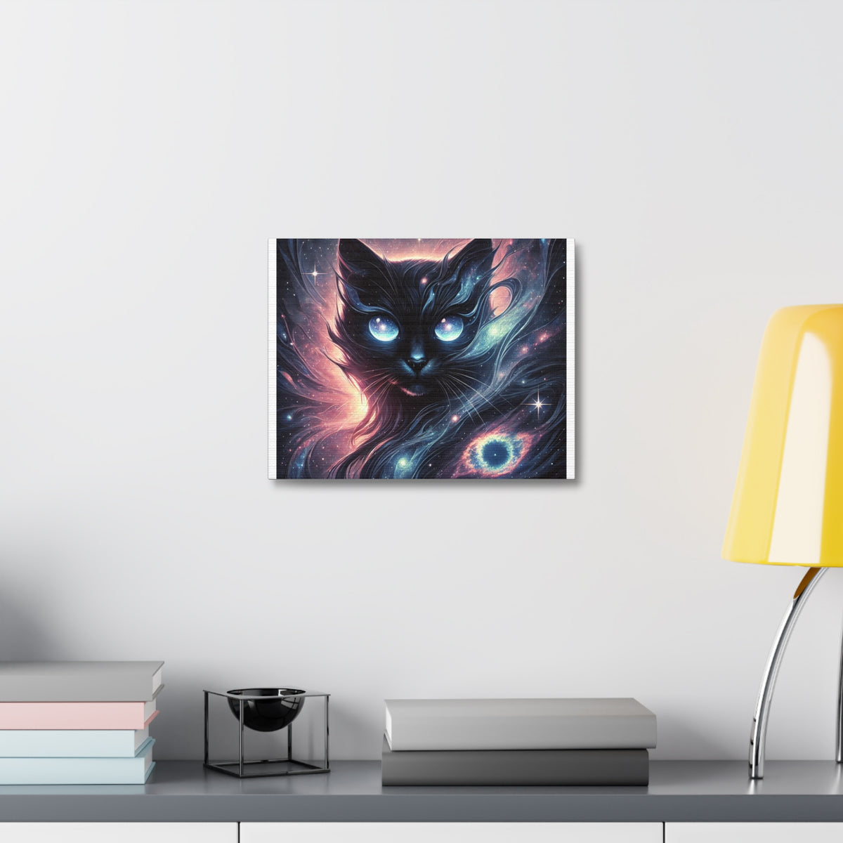 Cosmic Black Cat Galaxy Celestial Canvas Wall Art