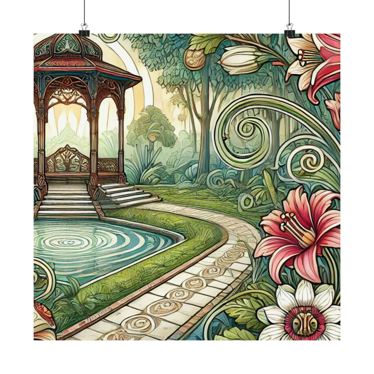 Botanical Gazebo Garden Art Nouveau Wall Art Poster