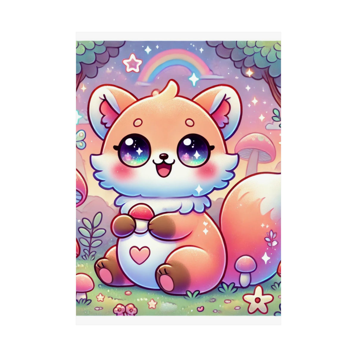 Pastel Woodland Fox Mushroom Kawaii Wall Art Poster