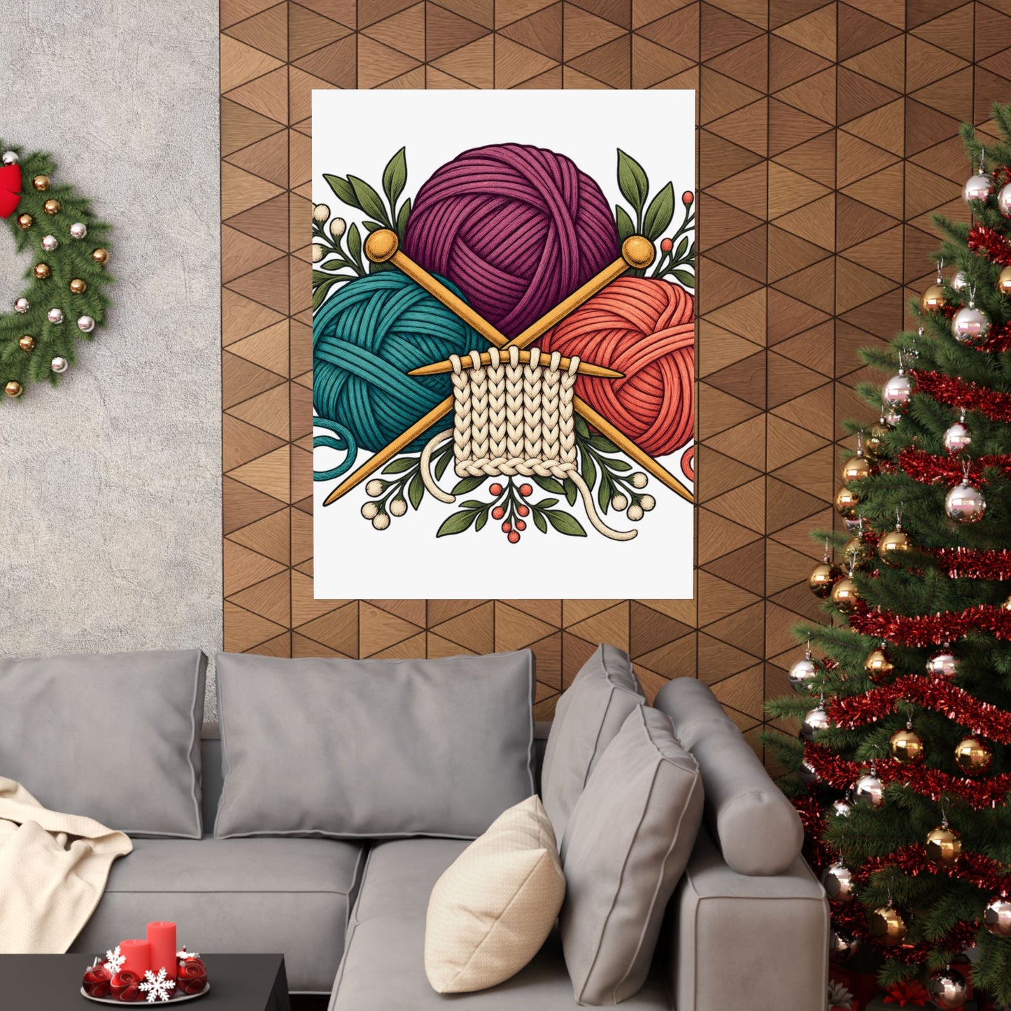 Retro Yarn and Knitting Botanical Art Poster