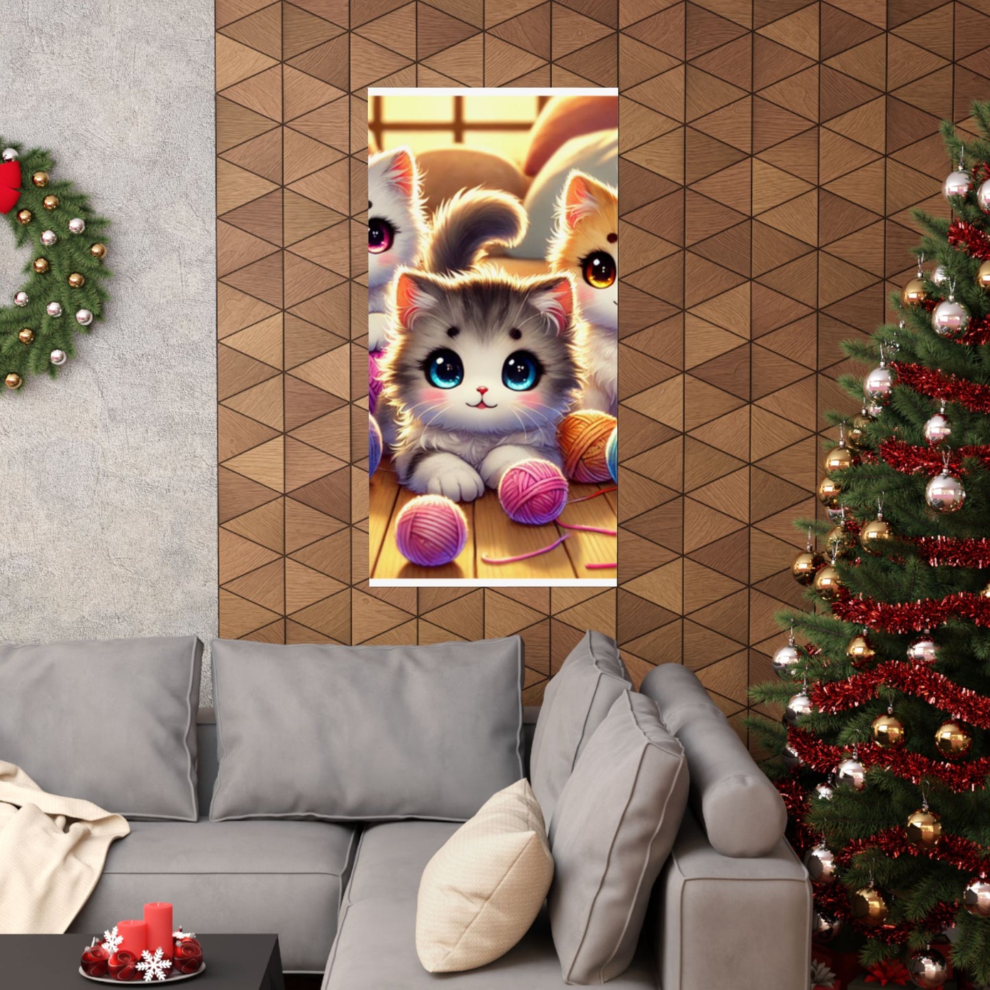 Cozy Yarn Kittens Cute Cat Poster Knitting Room Wall Art Decor