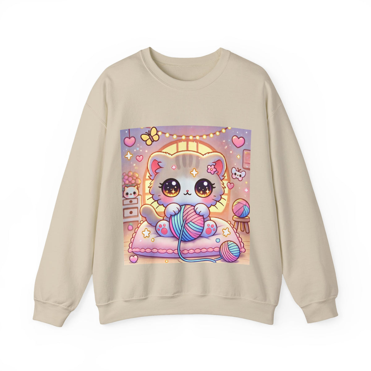 Cozy Kawaii Knitting Cat Pastel Yarn Sweatshirt