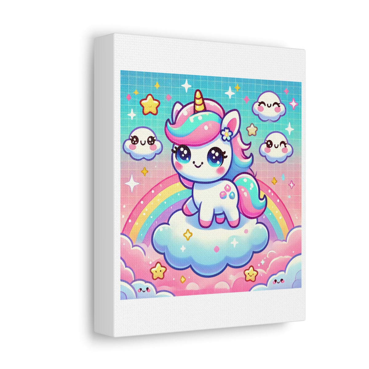 Pastel Rainbow Unicorn Cloud Kawaii Canvas Wall Art