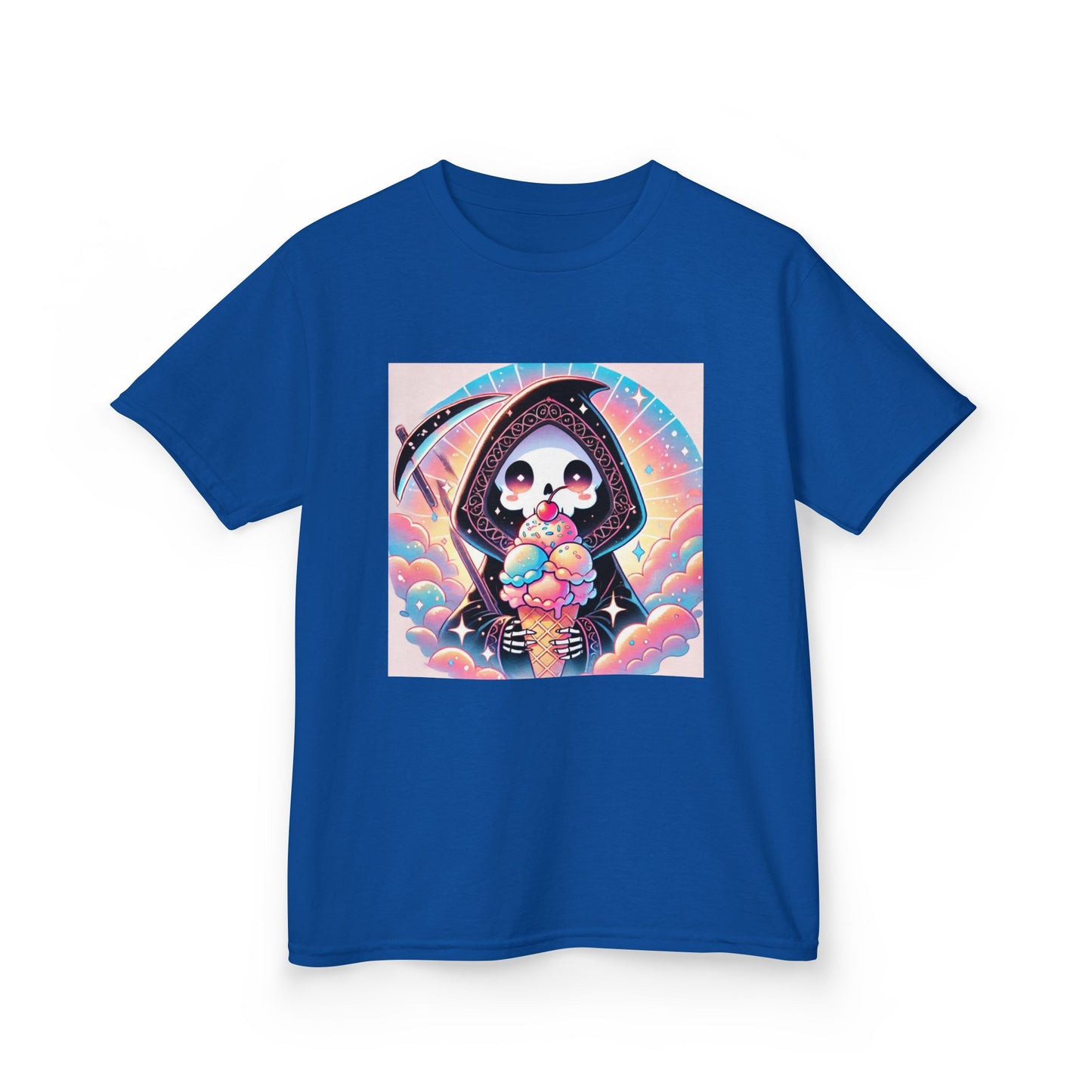 Grim Reaper Ice Cream Kawaii Anime Kids Short Sleeve Tee - Cute & Stylish Graphic T-Shirt - Fun Gift for Boys Girls!