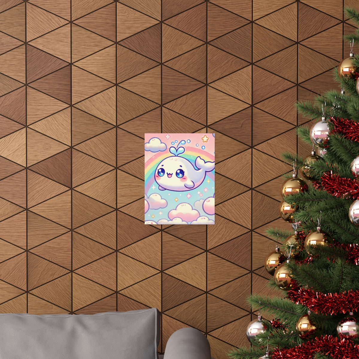 Kawaii Rainbow Whale Pastel Cloud Wall Art Poster