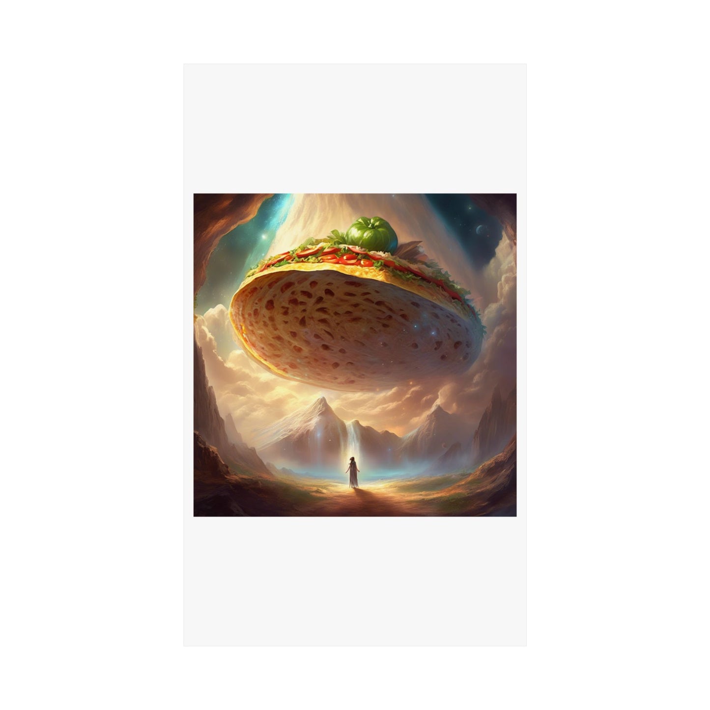Cosmic Taco UFO Surreal Food Fantasy Art Poster
