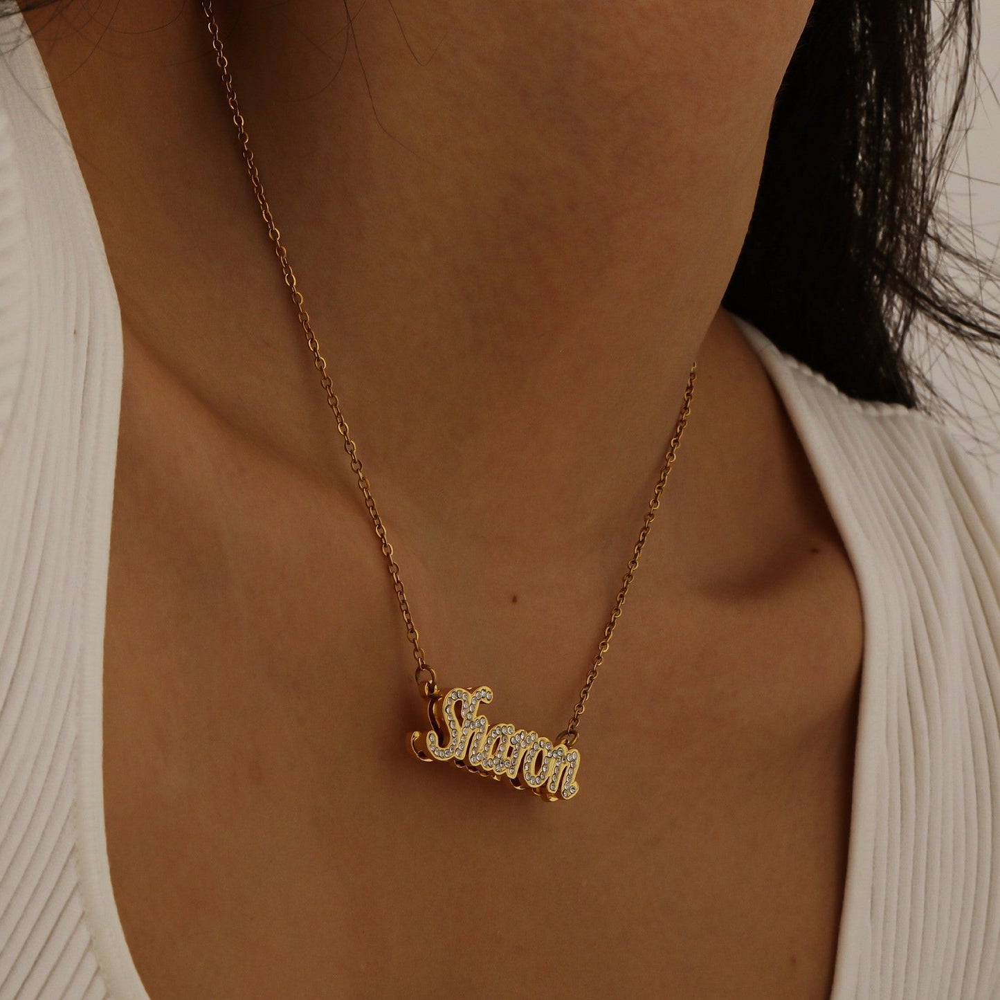 The Luxe Stone Double Plated Name Necklace