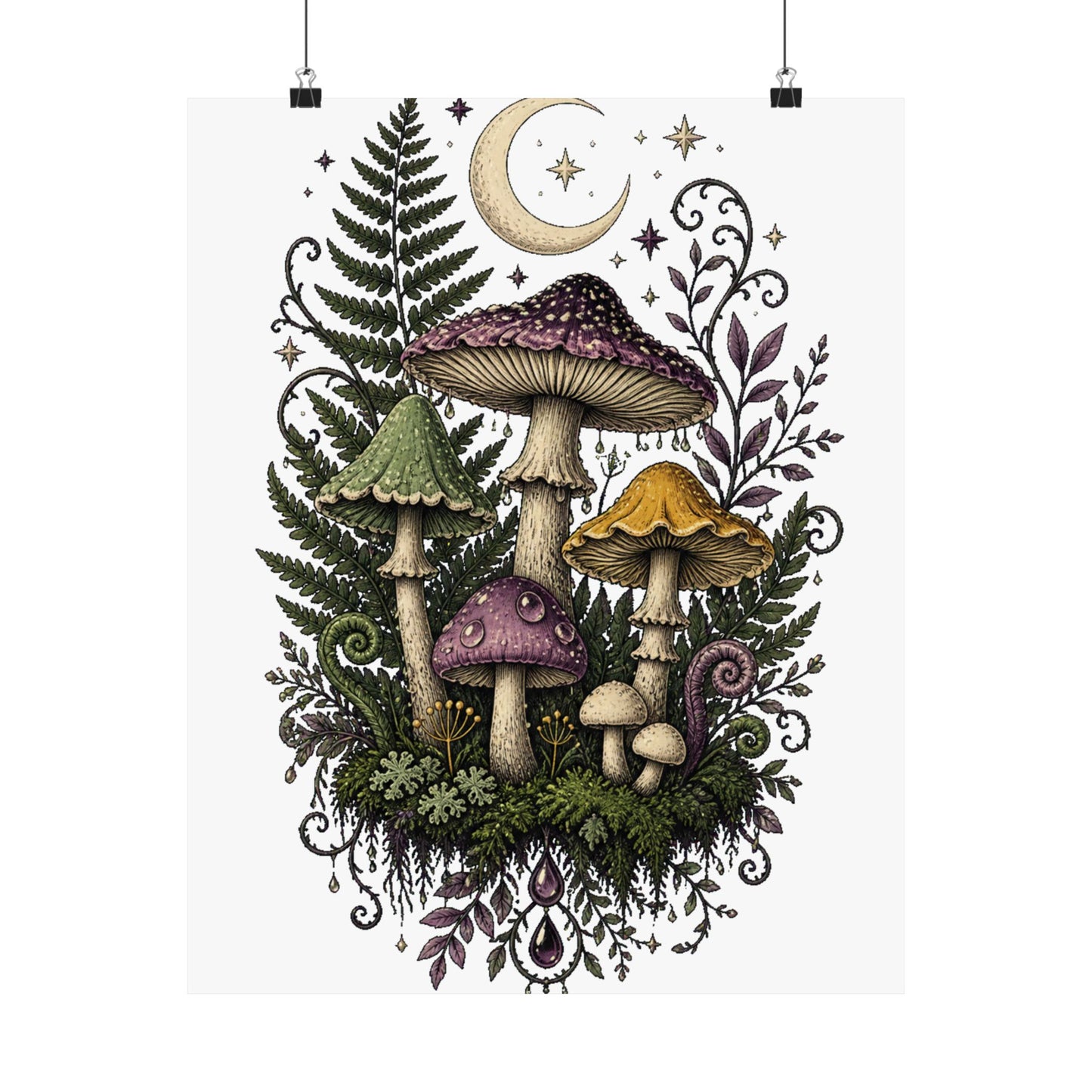 Midnight Mushroom Field Notes Botanical Mushroom Poster
