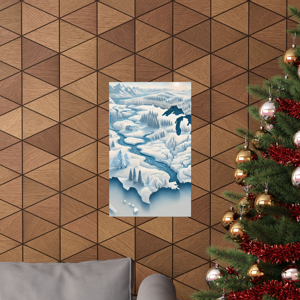Winter USA Dreamscape Snowy Map Poster Wall Art Decor