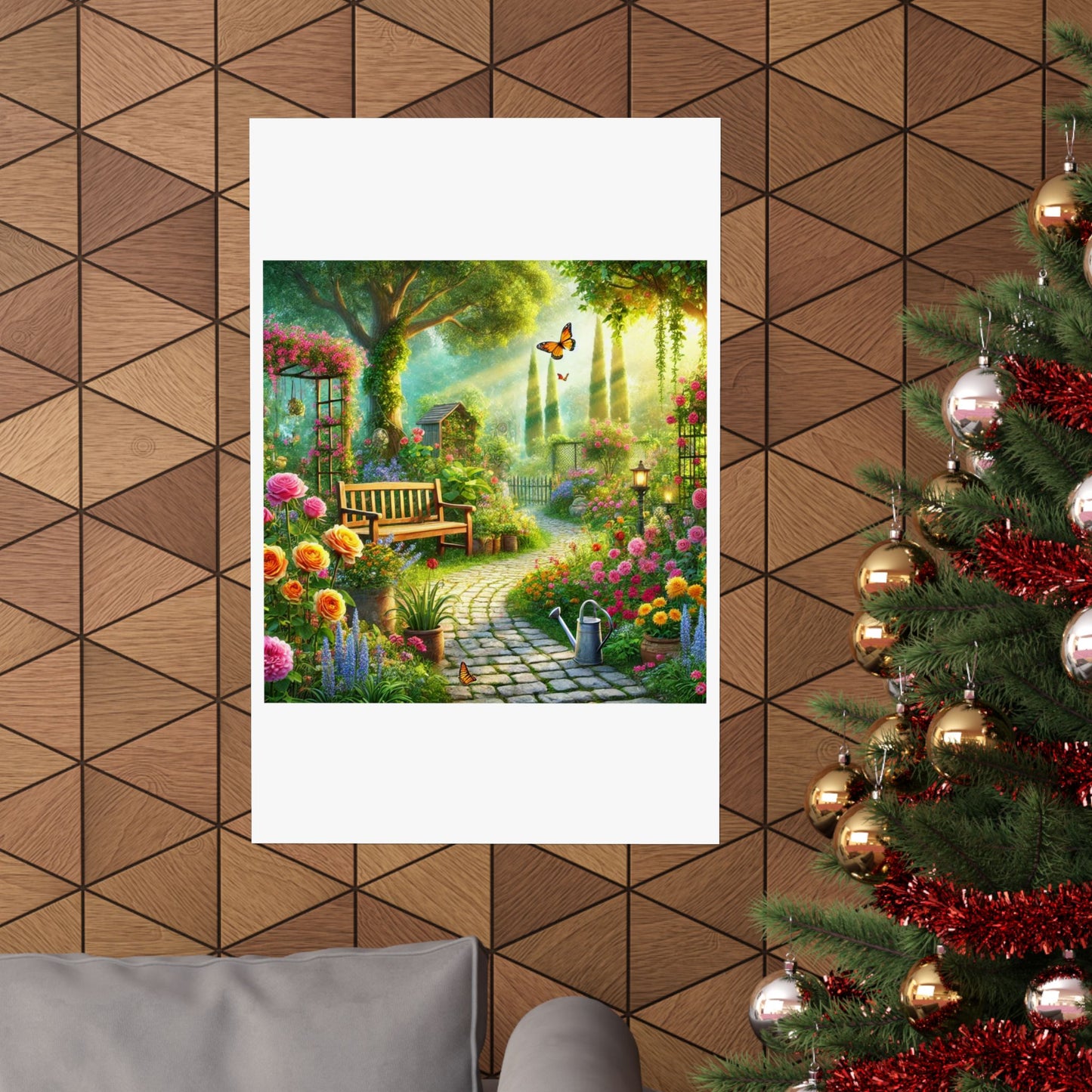 Sunlit Spring Flower Garden Bench Poster