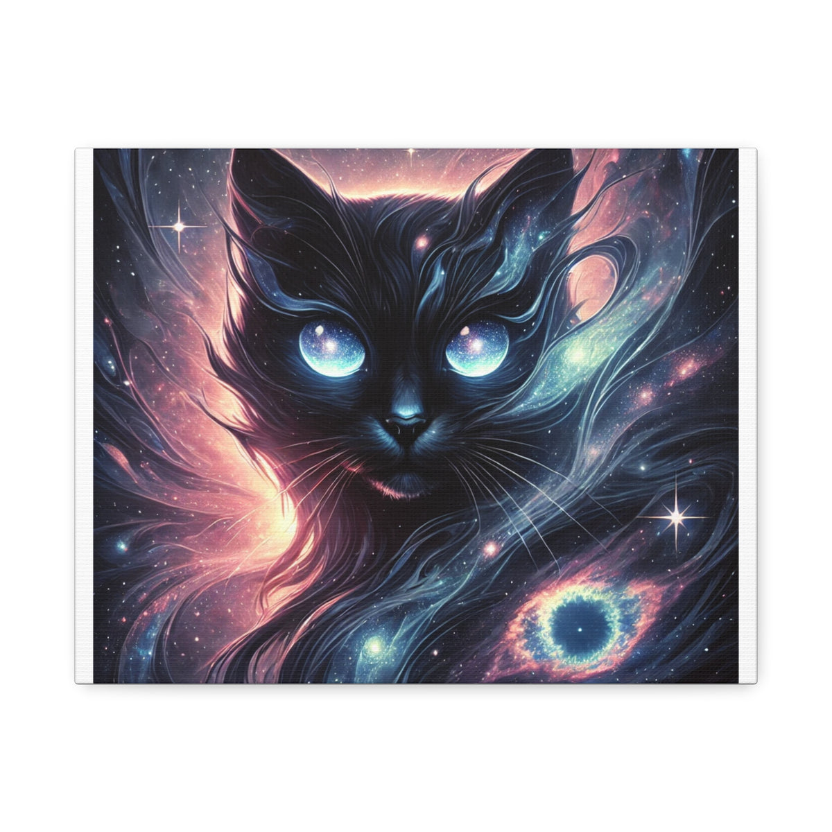 Cosmic Black Cat Galaxy Celestial Canvas Wall Art