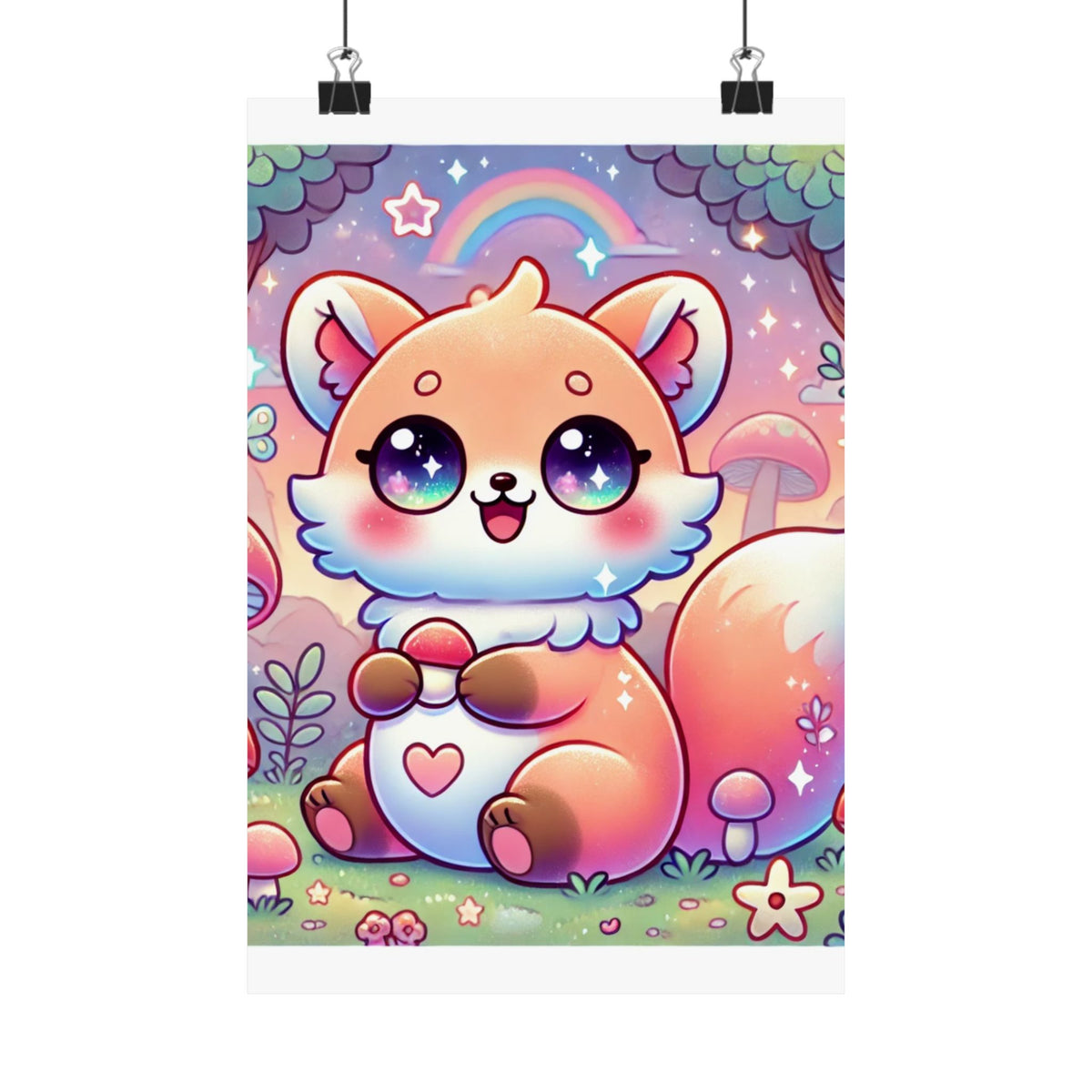 Pastel Woodland Fox Mushroom Kawaii Wall Art Poster