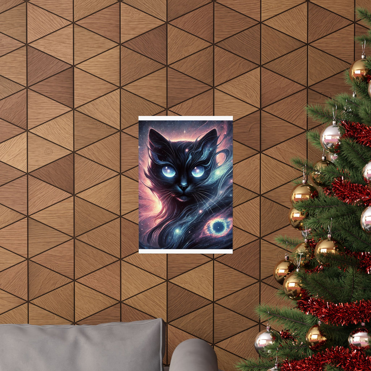 Cosmic Black Cat Galaxy Celestial Wall Art Poster