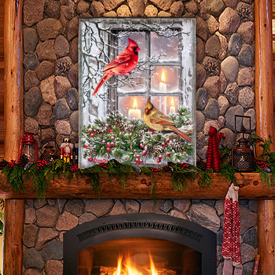 Winter House Birds Art Wooden Wall Art by D. Gelsinger - Nature Wildlife Decor  - 95667B-DG