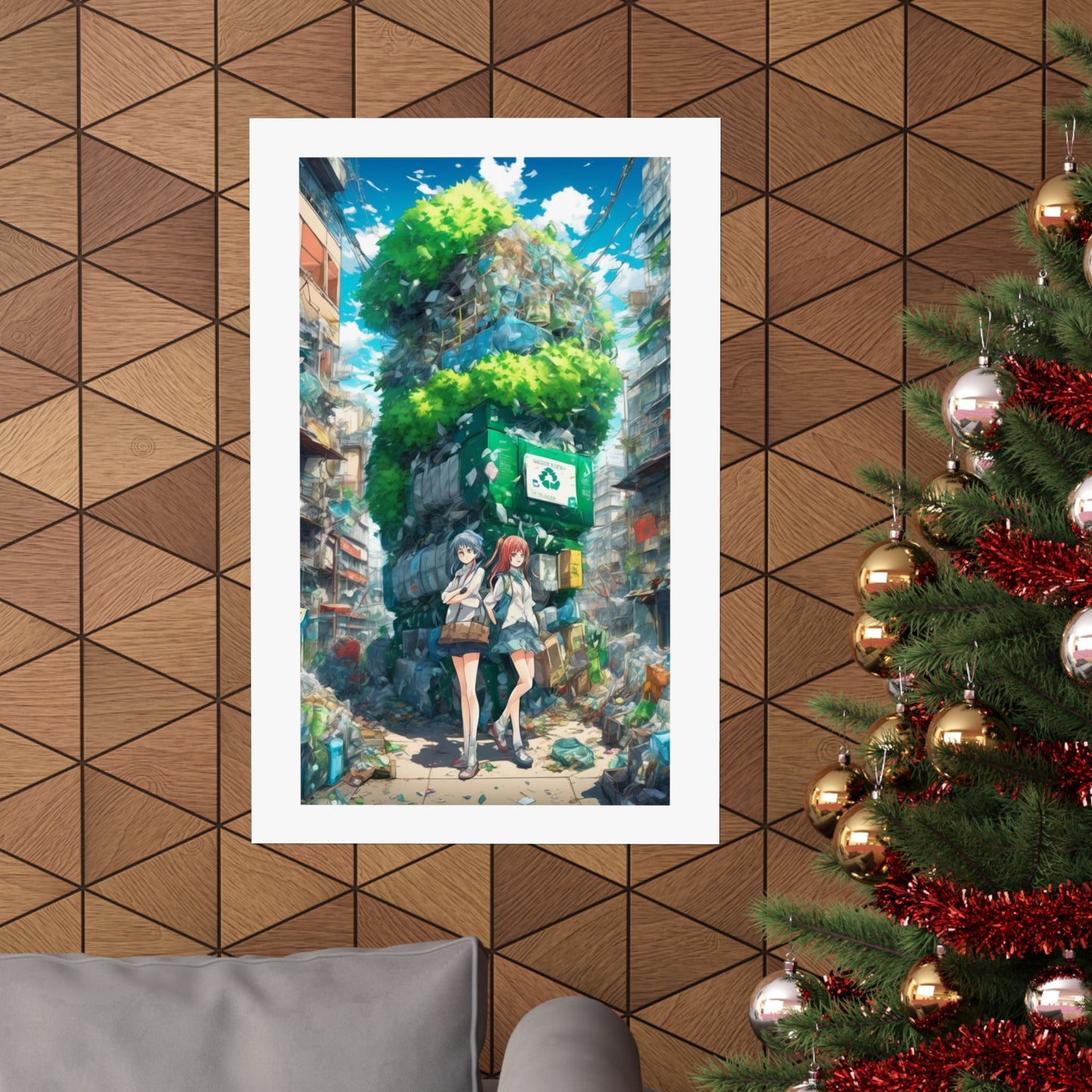 Urban Recycling Anime Friends Green City Wall Poster