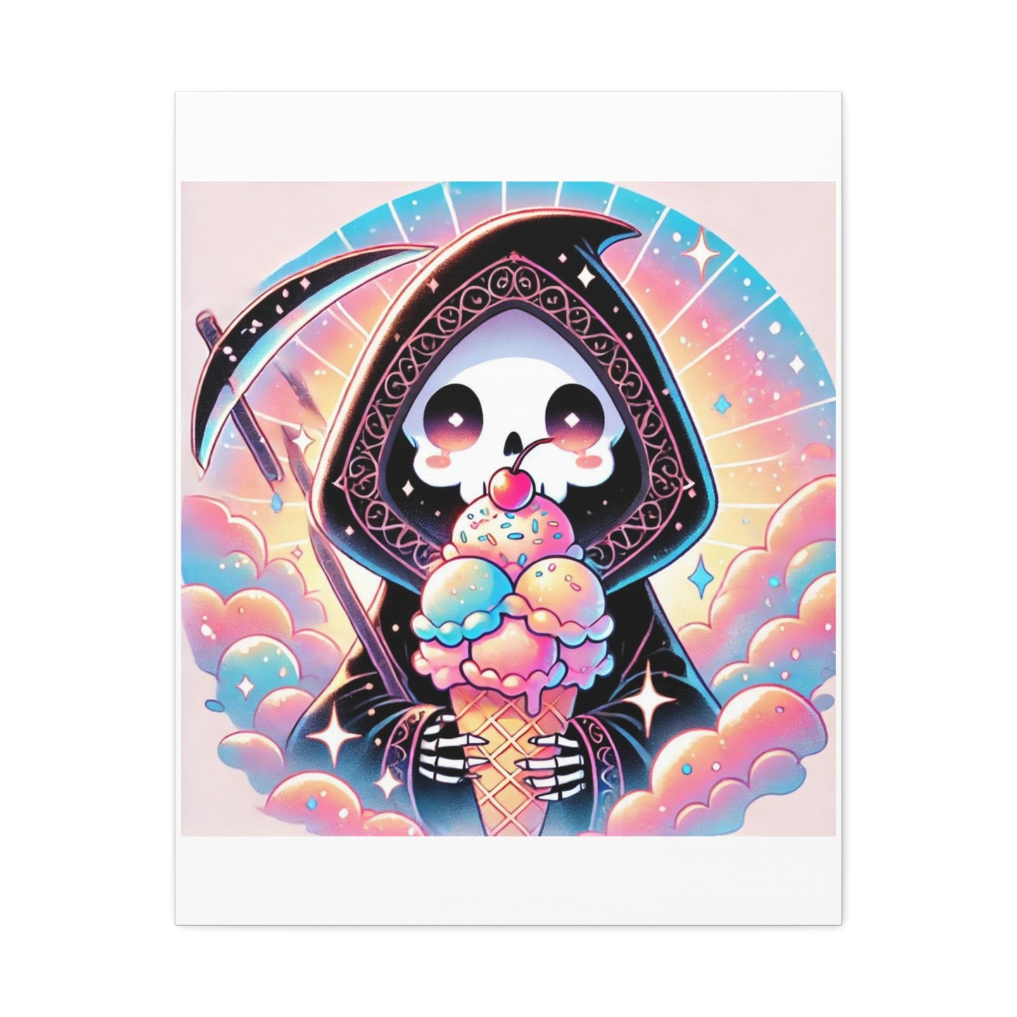 Cute Grim Reaper Ice Cream Pastel Canvas Art