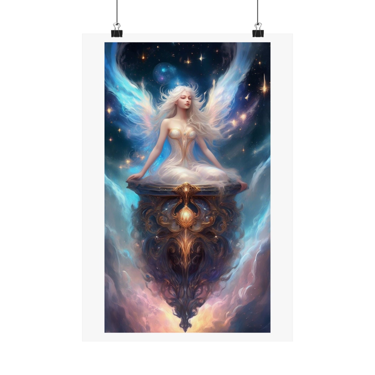 Celestial Winged Meditation Fantasy Portrait Poster
