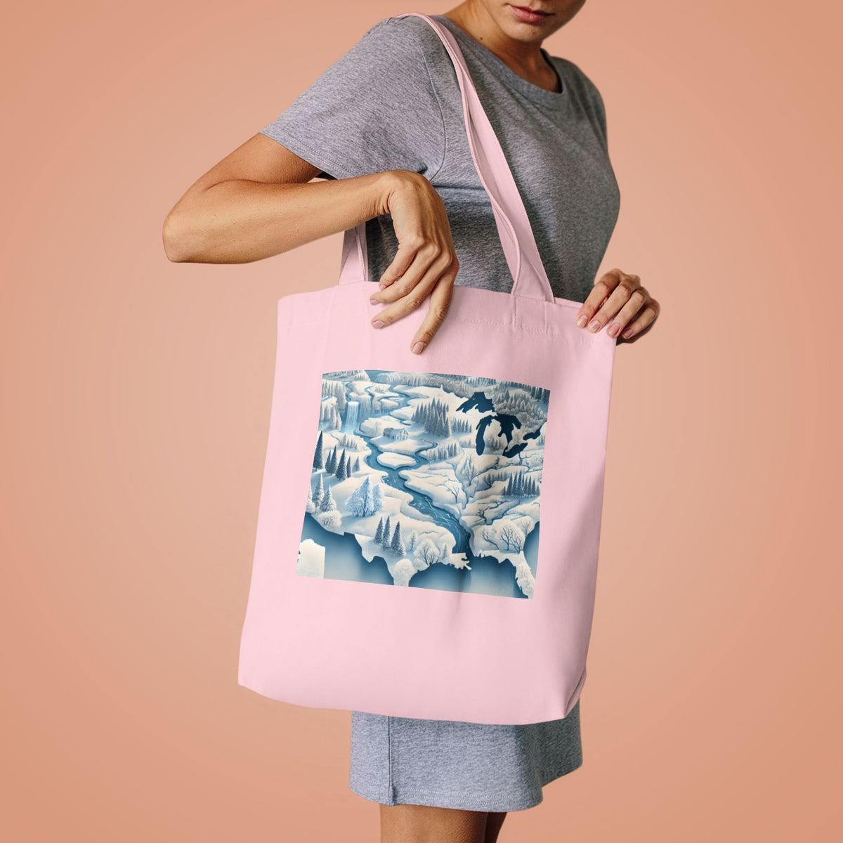 Winter USA Dreamscape Snowy Map Tote Bag Geography Travel Gift