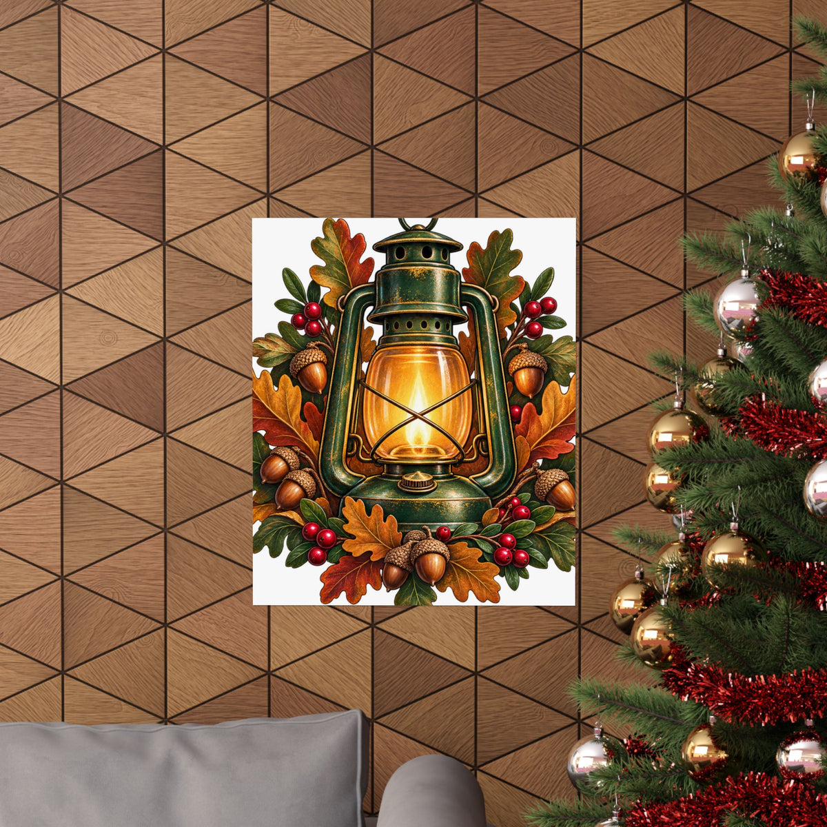Autumn Oak Lantern and Acorns Poster