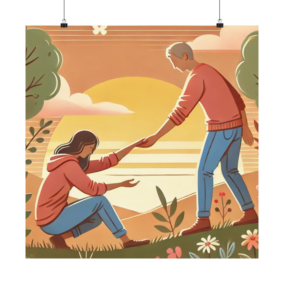 Helping Hands Sunset Garden Wall Art Poster