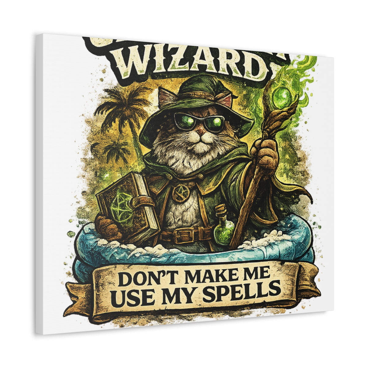Crazy Cat Wizard Funny Fantasy Magic Canvas Art