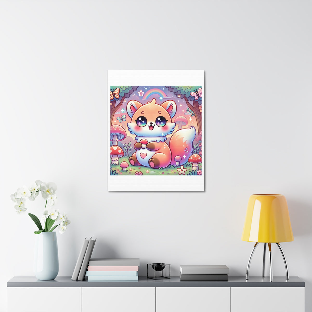 Pastel Woodland Fox Mushroom Kawaii Canvas Wall Art