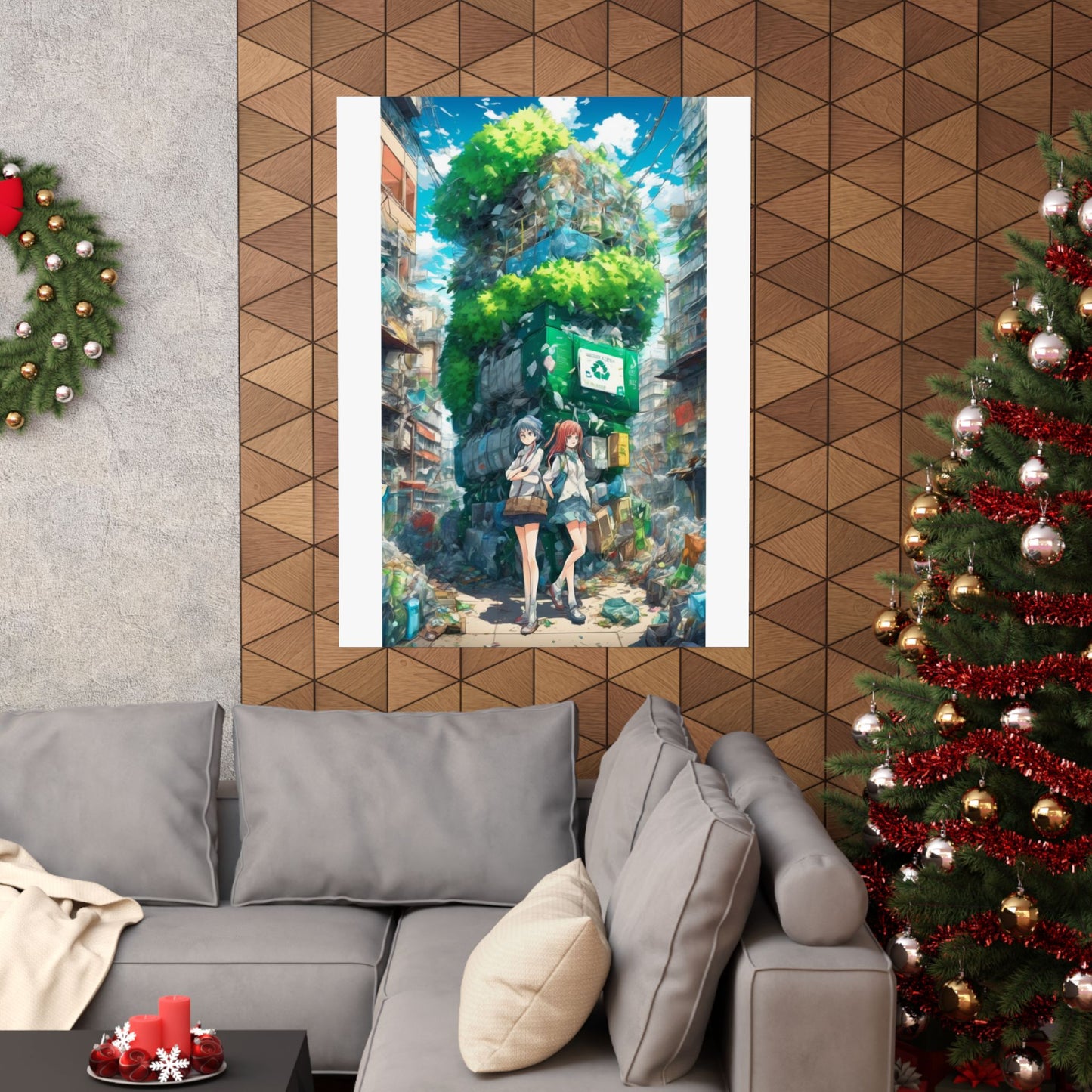 Urban Recycling Anime Friends Green City Wall Poster