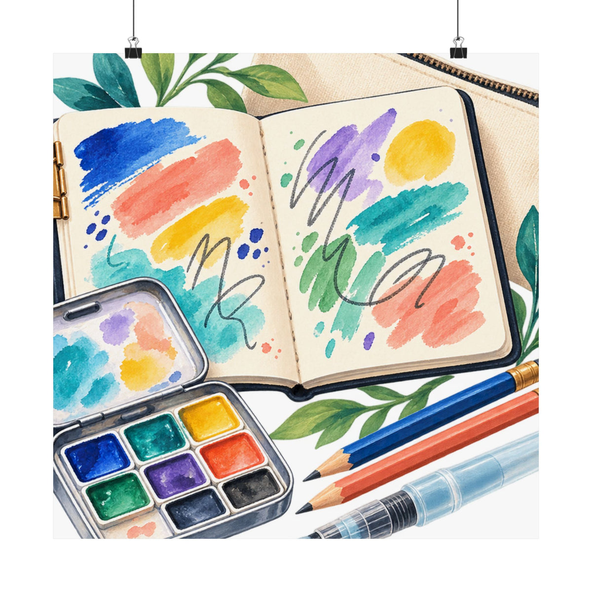 Colorful Urban Sketching Travel Kit Poster