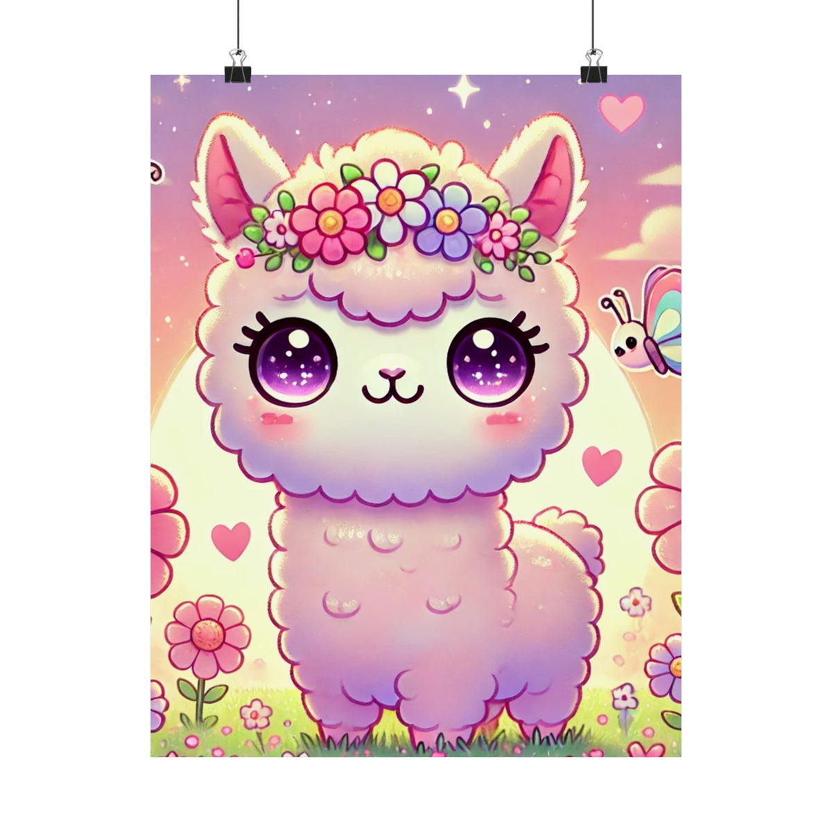 Pastel Floral Alpaca Garden Kawaii Wall Art Poster