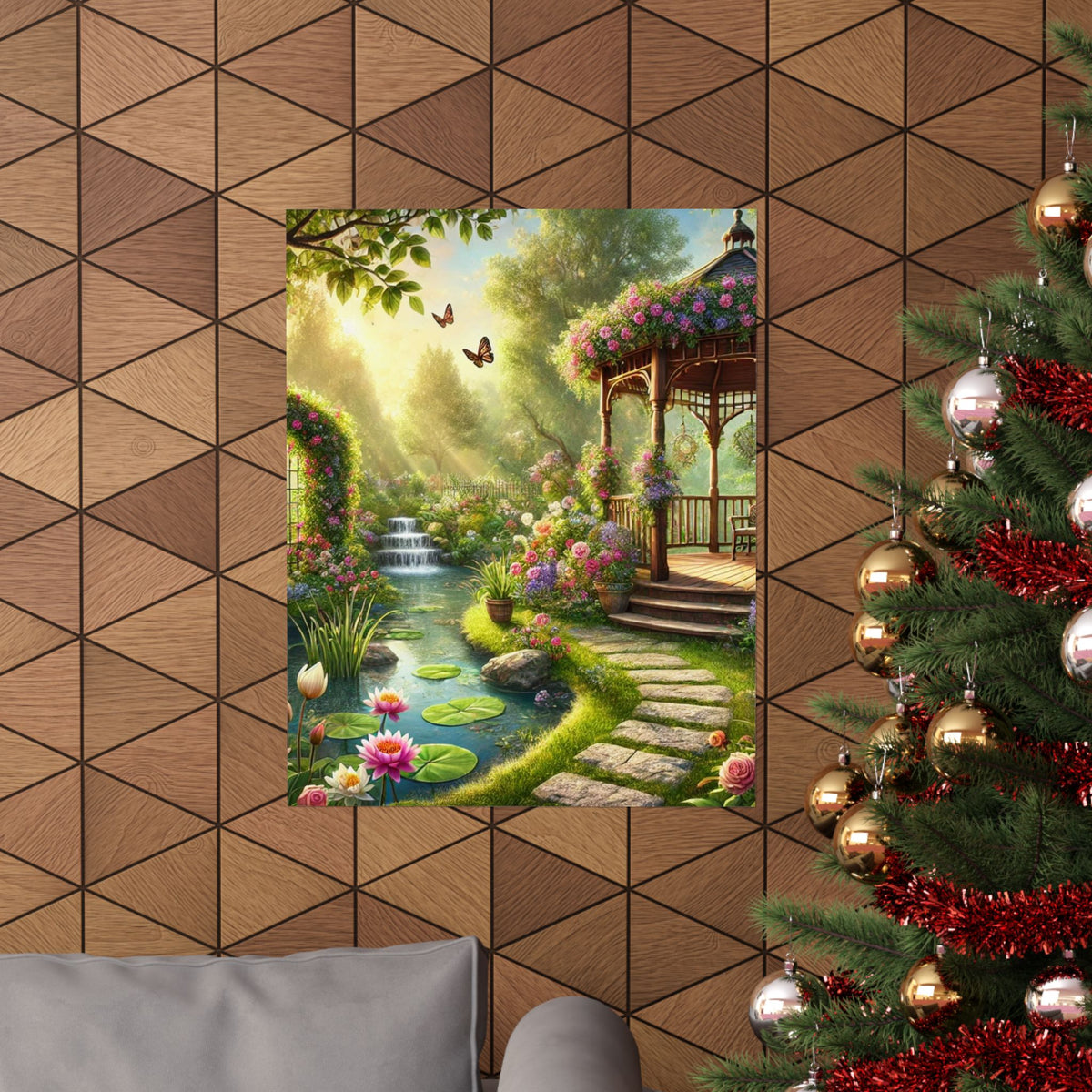 Sunlit Rose Gazebo Cottage Garden Wall Art Poster