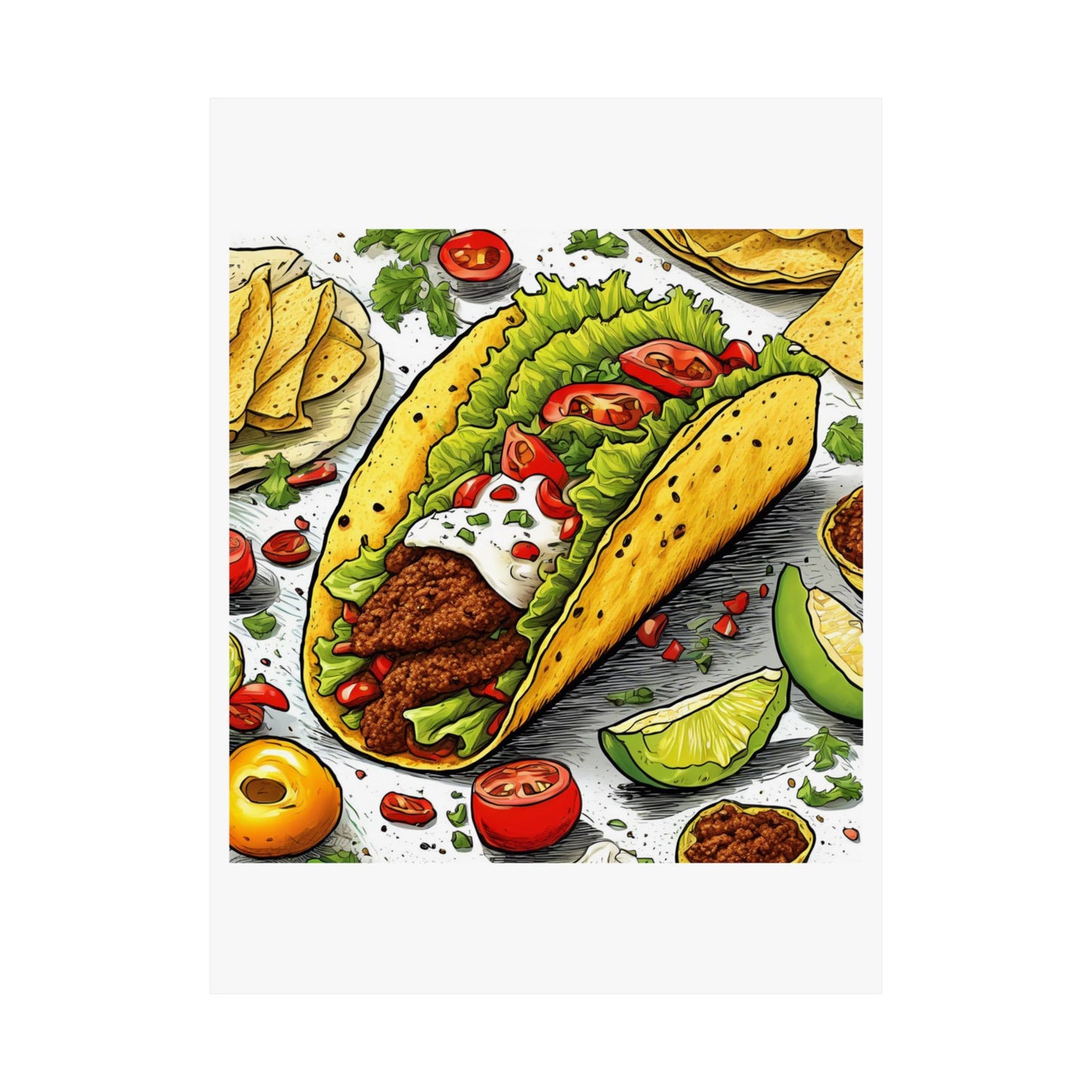 Bold Taco Illustration Foodie Gift Art Poster