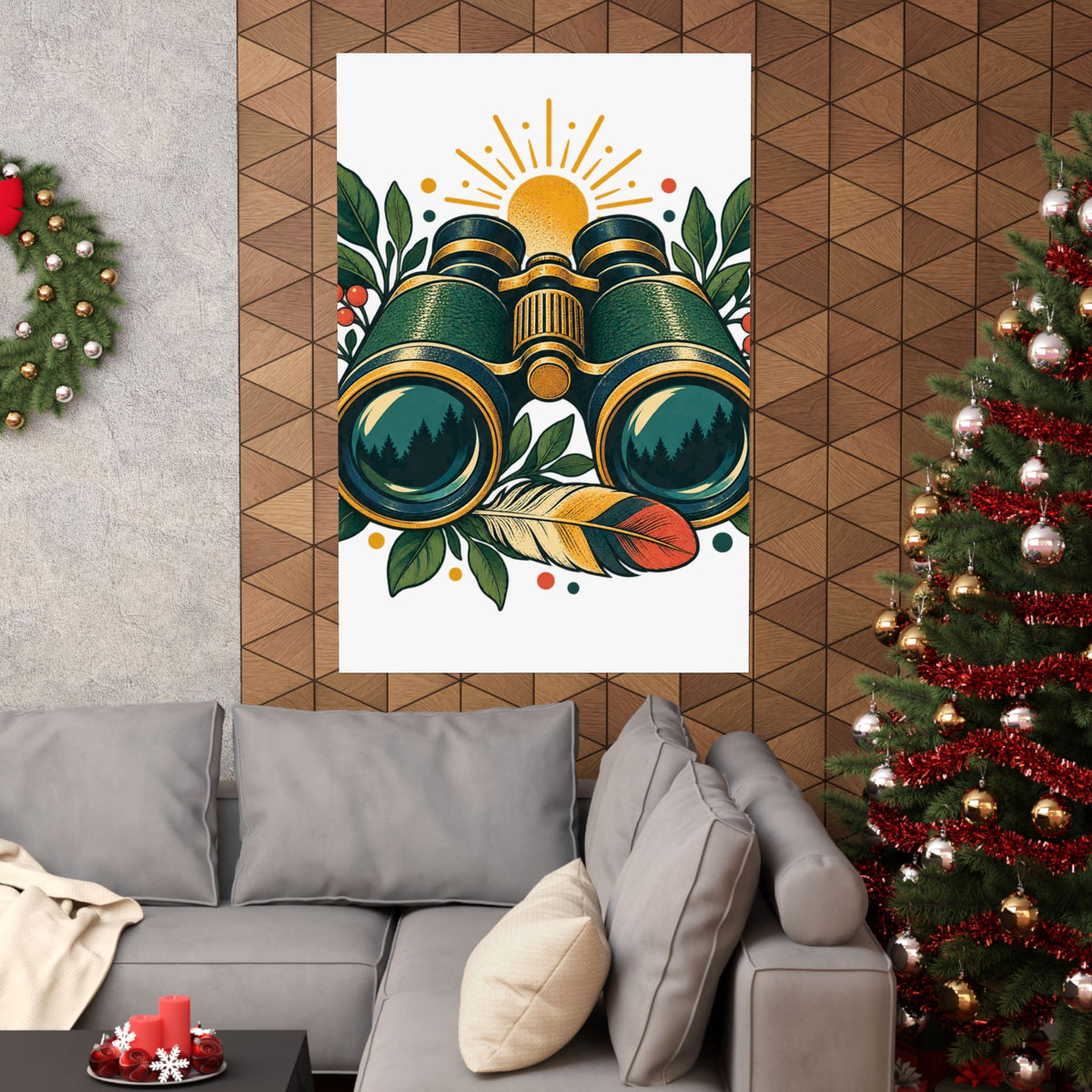 Retro Binoculars and Botanical Birdwatching Art Poster