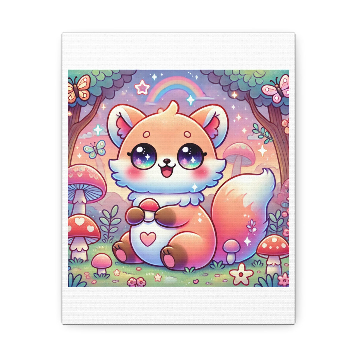 Pastel Woodland Fox Mushroom Kawaii Canvas Wall Art