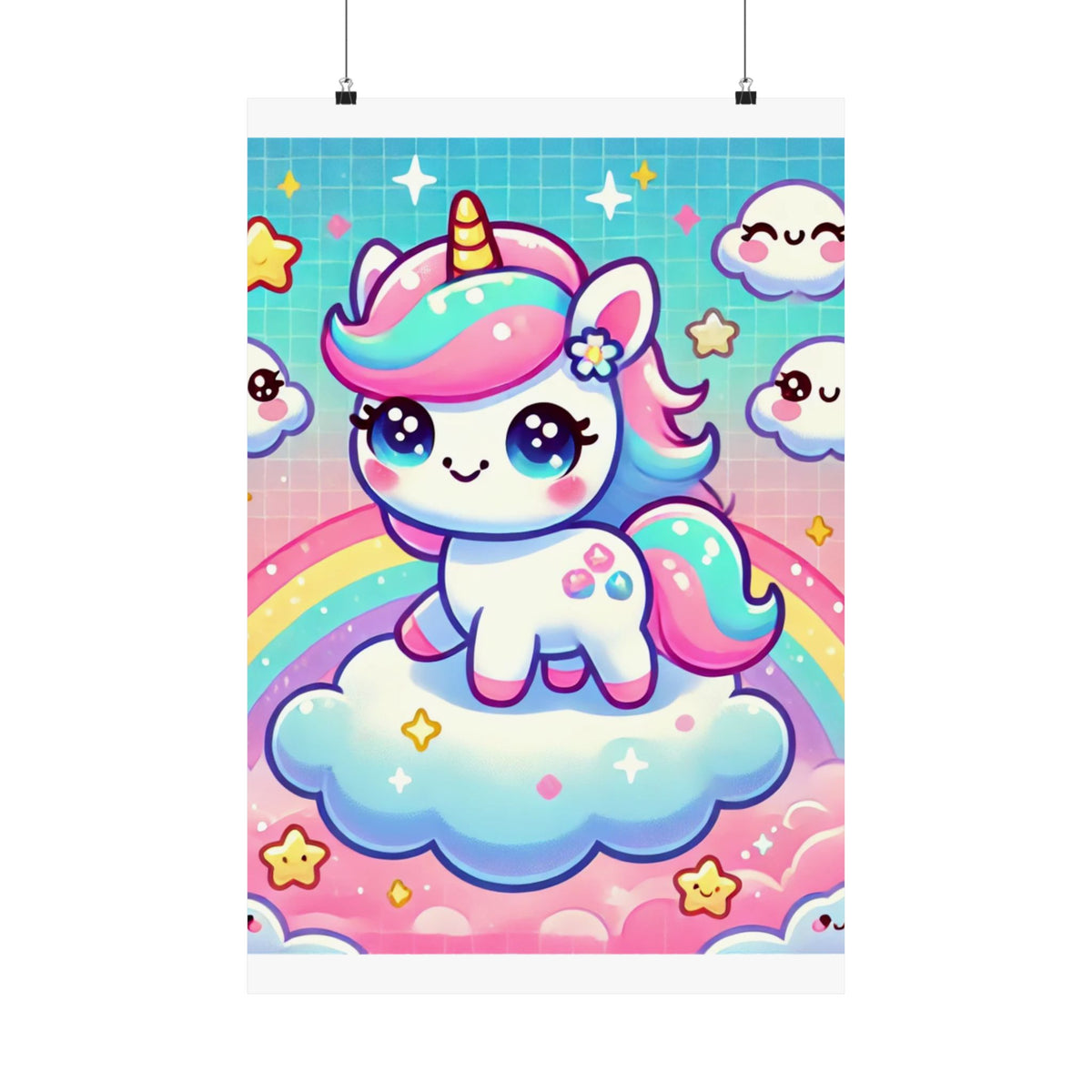 Pastel Rainbow Unicorn Cloud Kawaii Wall Art Poster