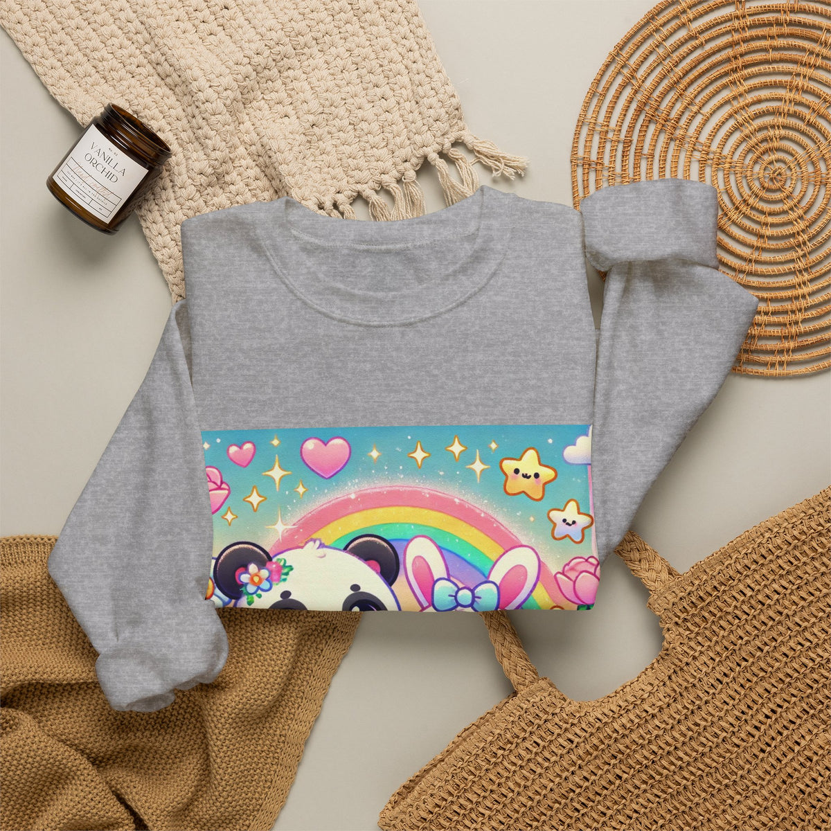 Pastel Panda and Bunny Rainbow Garden Sweatshirt
