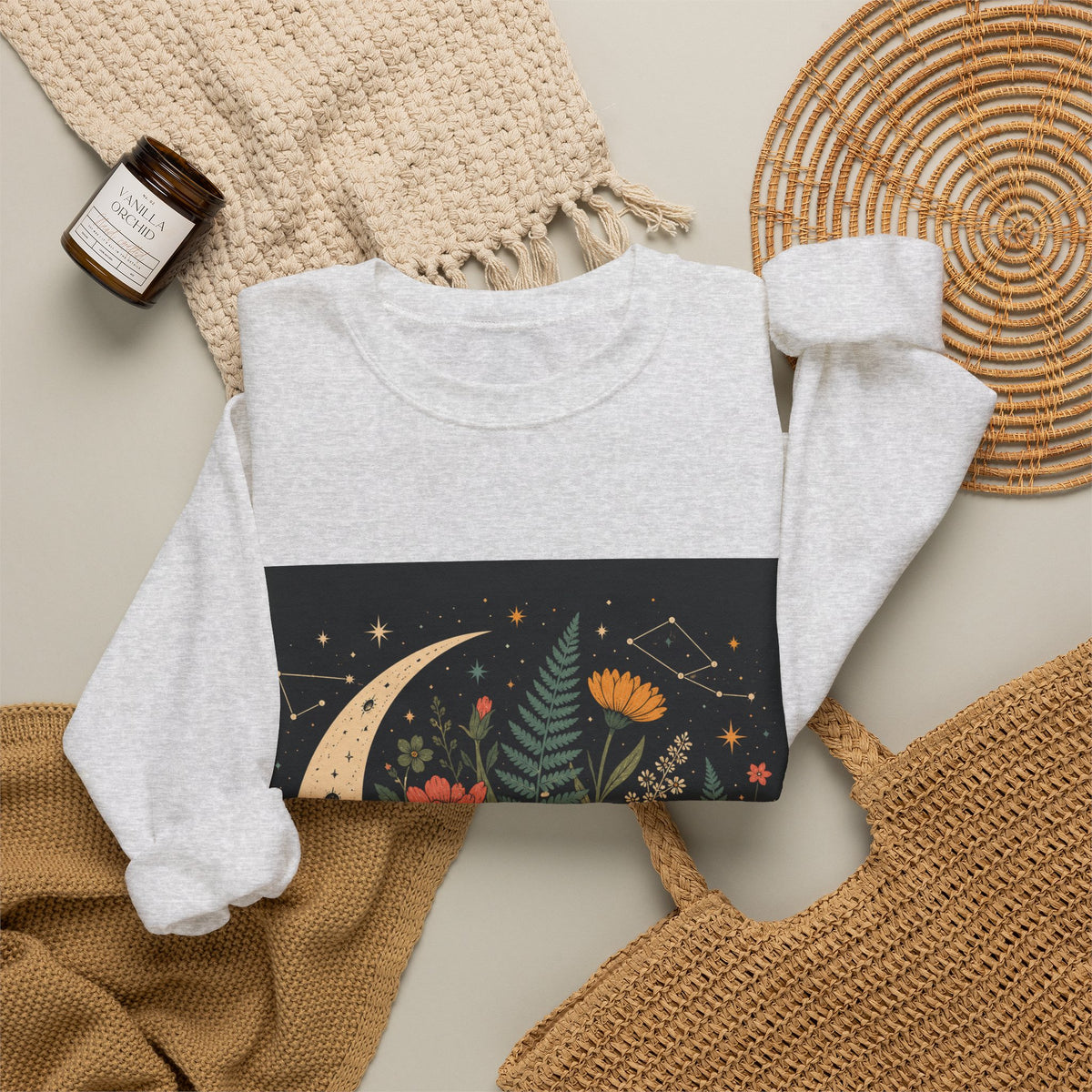 Celestial Wildflower Moon Botanical Art Sweatshirt