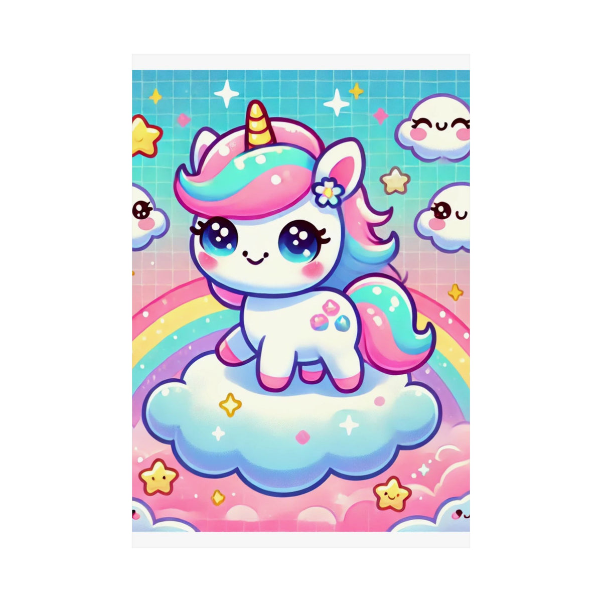 Pastel Rainbow Unicorn Cloud Kawaii Wall Art Poster